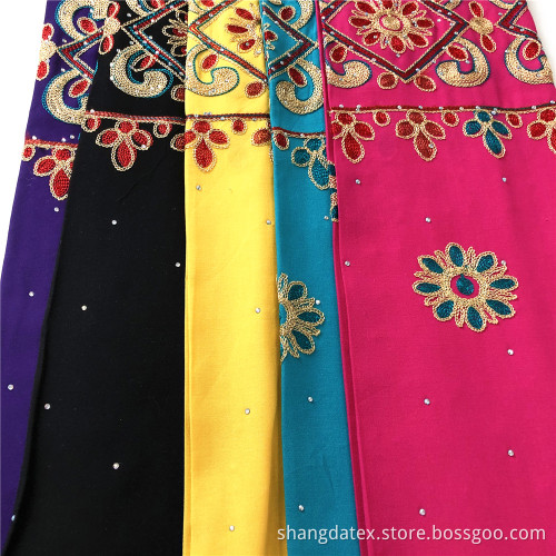Golden Thread Chain Embroidery On Rayon Solid Fabric